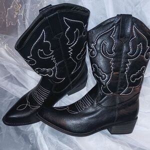 Western Cowgirl boots pointed toes Foe Blk Leather